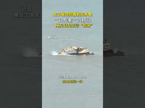 女子發現挖土機在水裡一邊作業一邊移動，網友：這是正宗「挖泳」。 thumbnail