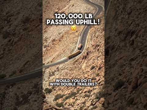 120,000 lb Kenworth semi truck with double trailers passing uphill. #trucking #manualtransmission thumbnail
