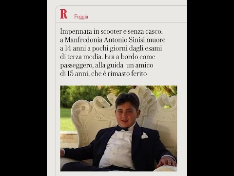 Impennata in scooter, a Manfredonia Antonio Sinisi muore a 14 anni, grave l’amico: erano senza casco thumbnail