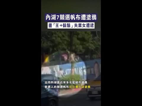 【心情低落發洩】內湖7競選帆布遭塗鴉　畫「王+鬍鬚」失業女遭逮 #Shorts thumbnail