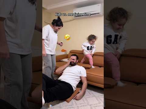 When parents use distraction to give medicine🥴 #ParentsTricks #MedicineTime #Funnykids #ParentLife thumbnail