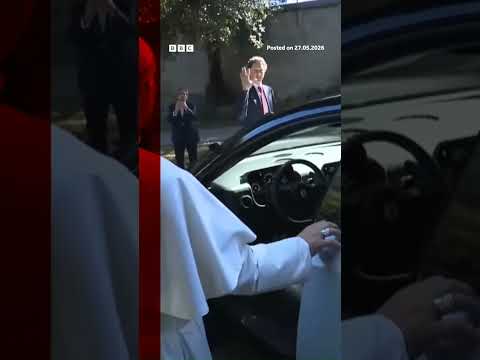 Pope Leo inspects Ferarri's first fully electric car. #italy  #Pope #Ferrari #BBCNews thumbnail