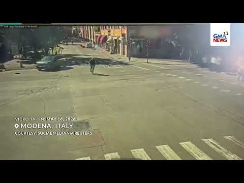 CCTV video shows moment a car drives into pedestrians in Modena, Italy | GMA News thumbnail