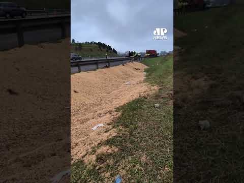 Acidente com caminhão interdita faixas da rodovia Imigrantes #shorts thumbnail