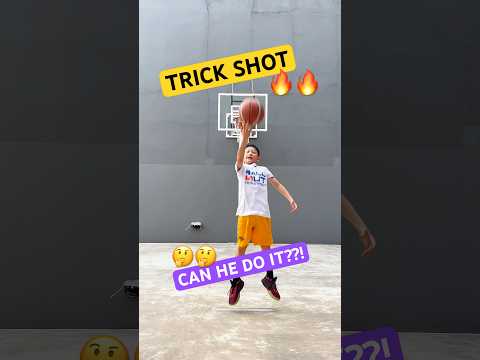 TRICK SHOT 🤯🔥 DID HE FINALLY SCORE #shorts #trickshots #viralshorts #basketballshorts thumbnail