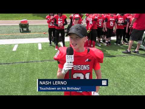 Brantford's Nash Lerno scores a touchdown on his birthday! thumbnail