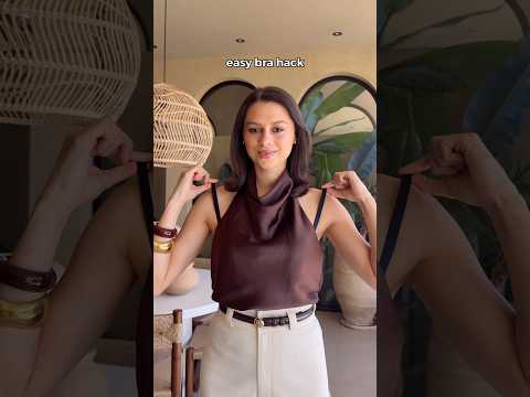 Easy bra hack for a halter top 🤎 | Perfect way to avoid bra straps 🤯 YES or NO? #howto #hack thumbnail
