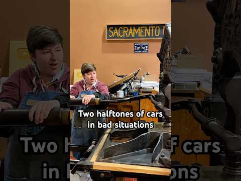 Alex prints some halftones of cars in bad situations found at an antique store thumbnail