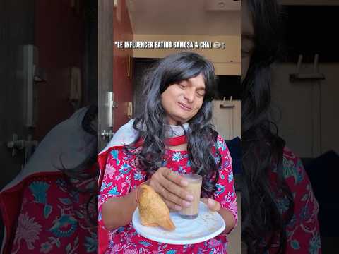 Normal vs influencer eating samosa & chai ☕️😂 #bihariladka #comedy thumbnail