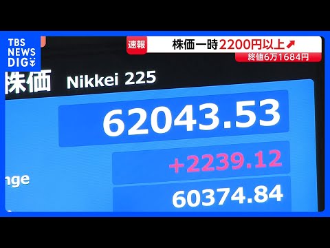 日経平均一時2200円超の値上がり　“米オープンAI新規株式公開の申請準備”でソフトバンクGが大きく押し上げ　21日終値6万1684円｜TBS NEWS DIG thumbnail