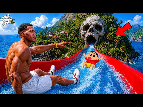 GTA V : Franklin And Shinchan Ride the Biggest Water Slide Ever In GTA 5 Telugu | #gta5 thumbnail