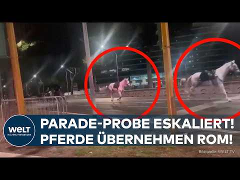 AUSNAHMEZUSTAND IN ROM: Chaos auf vier Hufen! Paradepferde legen Verkehr lahm! thumbnail
