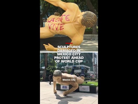 Sculptures damaged in Mexico City protest ahead of World Cup thumbnail