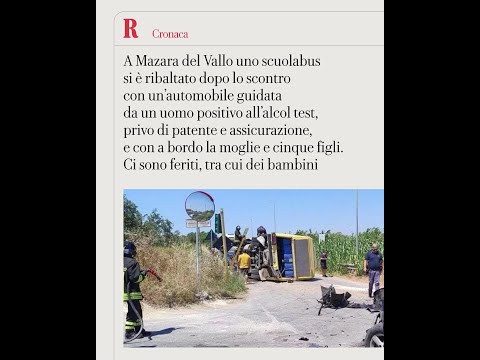 A Mazara uno scuolabus si scontra con un’automobile: ci sono feriti, tra cui dei bambini thumbnail