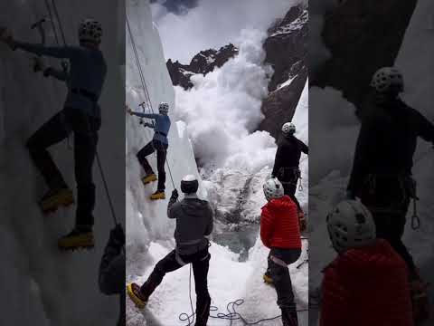Ice Climbers React To Massive Avalanche Coming Towards Them #trending thumbnail