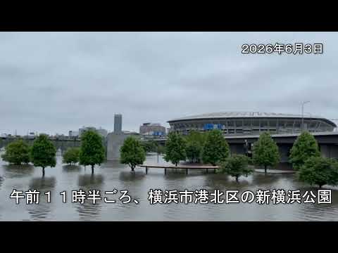 台風６号接近、神奈川各地の様子　横須賀・馬堀海岸、新横浜（日産スタジアム）など／神奈川新聞（カナロコ） thumbnail