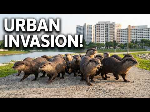 Huge Otter Family Crossing Pandan Reservoir to River! thumbnail