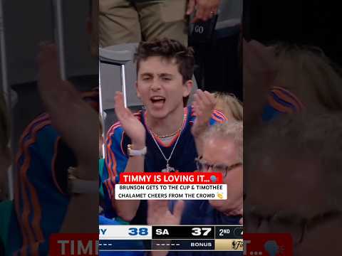Brunson gets to the cup and Timothée Chalamet cheers him on enthusiastically 🏆 thumbnail