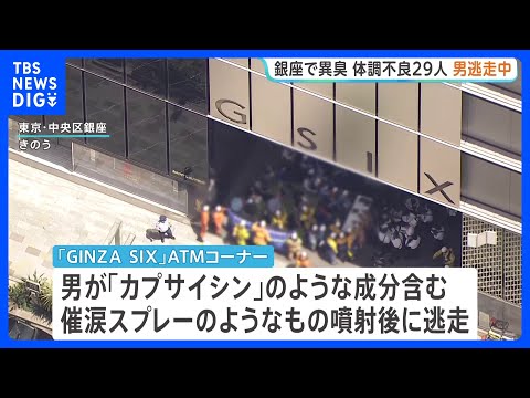 東京「GINZA SIX」で異臭 体調不良者は29人に、いずれも命に別状なし 男が「カプサイシン」のような成分含むスプレー噴射…現在も逃走中｜TBS NEWS DIG thumbnail