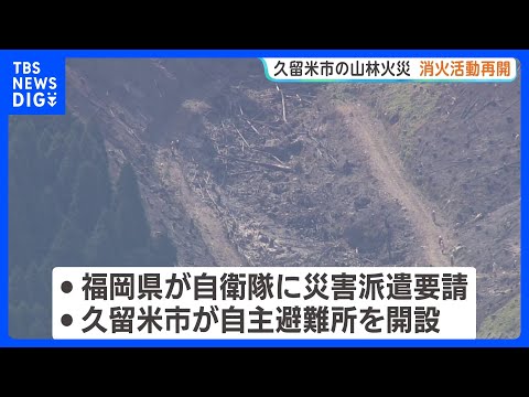 福岡・久留米市で山林火災　朝から消火活動再開　自衛隊への災害派遣要請・自主避難所を開設｜TBS NEWS DIG thumbnail