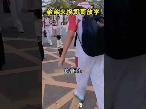 弟弟来接哥哥放学，小萌娃太可爱了，动人的手足情。 thumbnail