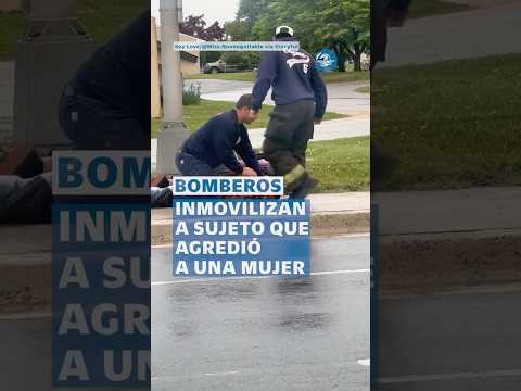 Hombre alterado ataca a mujer y termina sometido por bomberos #shorts thumbnail