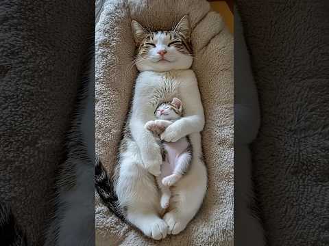 A prank with the cats ?.Can you see the mother and kittens sleeping ??? #funny #shortvideo thumbnail