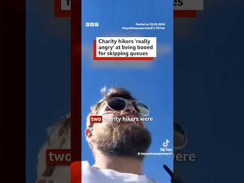 Charity hikers 'really angry' at being booed for skipping queues at Yr Wyddfa summit. #BBCNews thumbnail