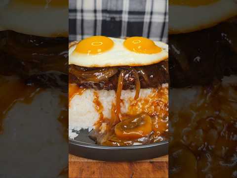 Bubbly Mushroom Gravy Drenched Double Yolk Loco Moco!🍳 #shorts #locomoco #friedegg #burgerpatty thumbnail