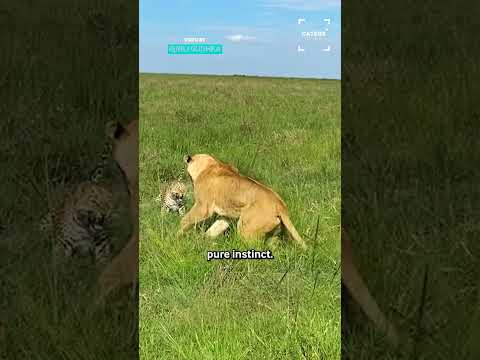Leopard Protects Cubs From Lion Attack 😱 #lions thumbnail