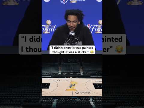 Julian Champagnie talks about the NBA Finals trophy on the court thumbnail