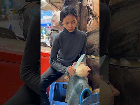 Cambodian Girl Sells Coconut Water - Fruit Cutting Skills thumbnail