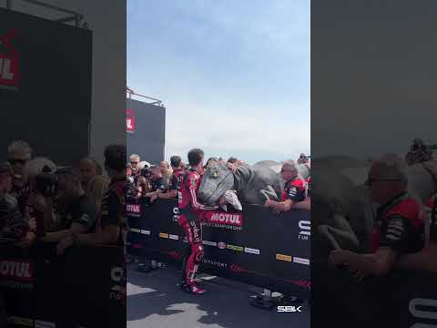 Dino wanted Bulega's hug after his hat-trick 🫂 | 2026 #AragonWorldSBK 🇪🇸 thumbnail