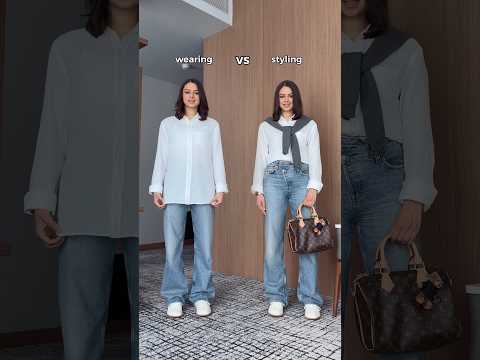This cropped shirt hack 🤯 | Team WEARING or STYLING? 👀🤍 #howto #fashion #styling thumbnail