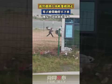 露營遇到大風帳篷被刮走，男子被帶跑停不下來，還回來吃飯嗎露營裝備結局亮了露營 thumbnail