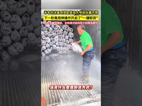 半車的凍魚到貨卸貨員大爺卻絲毫不慌，下一秒竟用神操作開啟了"一鍵卸貨"，網友：看似簡單，實則是對結構受力的精準掌控！#shorts#智慧 #技巧分享 thumbnail