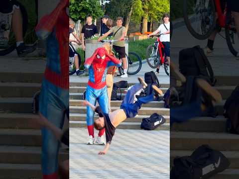 The boy surprised the superhero😱 #spiderman thumbnail