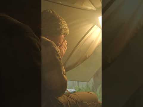 SOLO CAMPING IN HEAVY RAIN WITH A WOOD STOVE #raincamping #shorts #campingvideos #camping thumbnail