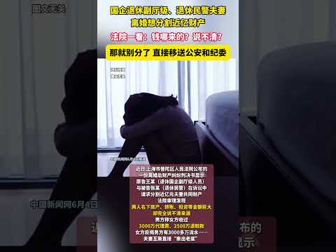 國營企業退休副廳級、退休民警夫妻離婚想分割近億財產 法院一看：錢哪來的？ 說不清？  那就別分了 直接移送公安和紀委 thumbnail