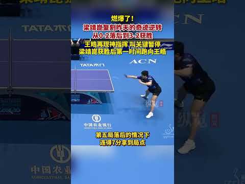 北京时间5月11日凌晨，伦敦世乒赛男团决赛中国vs日本，梁靖崑3-2逆转张本智和，为中国队先得一分。比赛中王皓再次叫了关键暂停，梁靖崑获胜后第一时间跑向王皓。 thumbnail