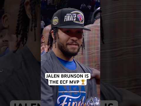 Jalen Brunson receives the Larry Bird Trophy for Eastern Conference Finals MVP 🏆 thumbnail