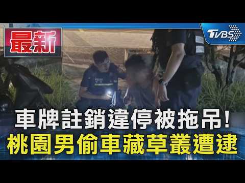 車牌註銷違停被拖吊! 桃園男偷車藏草叢遭逮｜TVBS新聞 @TVBSNEWS01 thumbnail