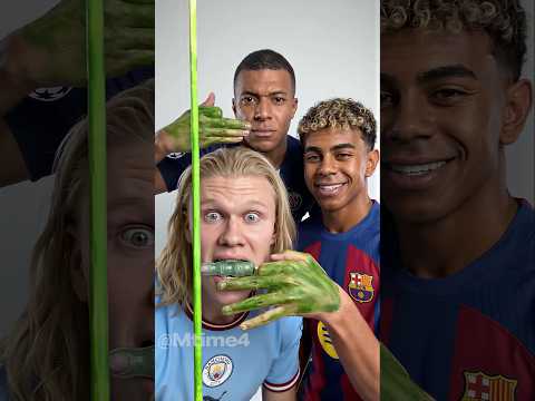 Mbappé and Yamal Try Haaland’s Green Hand Challenge ? #shorts #football #viral thumbnail
