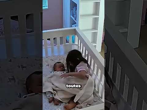 La grande sœur grimpe dans le lit de bébé pour réconforter le petit qui pleure 🥰 thumbnail