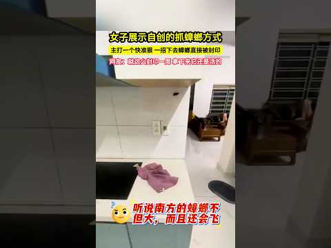 女子展示自創的抓蟑螂方式，主打一個快準狠，一招下去蟑螂直接被封印，網友：就這麼封印一週 拿下來它還是活的！#shorts thumbnail