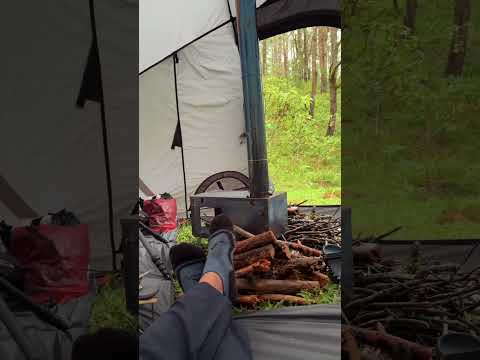 ALONE IN THE SILENT FOREST, WITH JUST A HOT TENT #camping #outdoors #asmr #shorts  #solocamping thumbnail