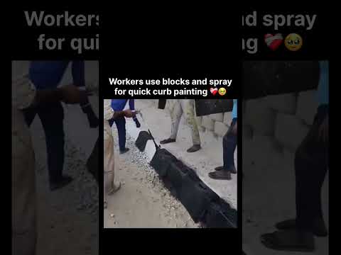 Workers use blocks and spray for quick curb painting. ?️ thumbnail