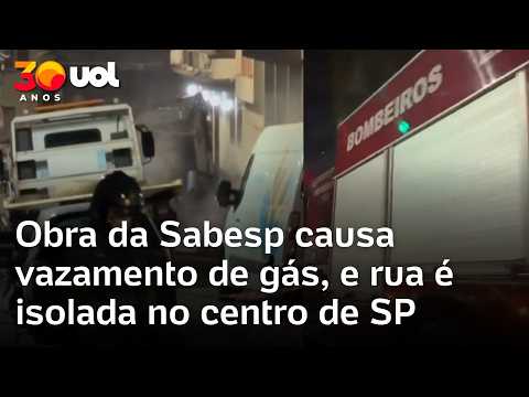Obra da Sabesp causa vazamento de gás, e rua é isolada no centro de SP thumbnail