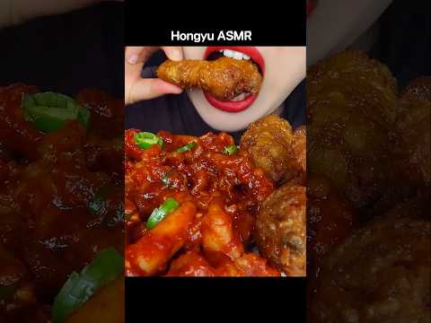 ASMR SPICY CHICKEN FEET, TTEOKBOKKI, CHICKEN 매운 닭발 떡볶이 양념치킨  #shorts #mukbang #먹방 #rainbow #hongyu thumbnail