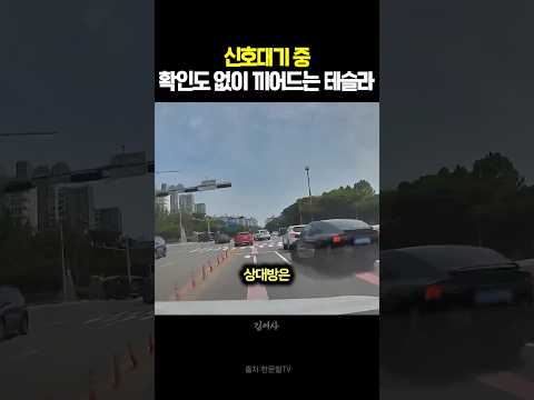 신호대기 중 확인도 없이 끼어드는 테슬라 #블랙박스 #한문철tv #교통사고 thumbnail
